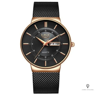 Montre Aviateur Bracelet Acier Noir | Esprit-Aviation