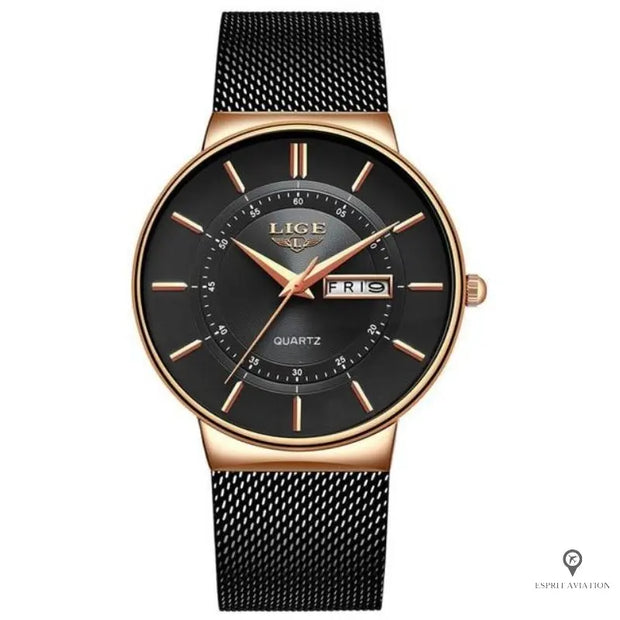 Montre Aviateur Bracelet Acier Noir | Esprit-Aviation