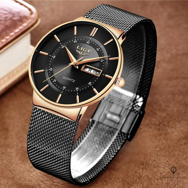 Montre Aviateur Bracelet Acier Noir | Esprit-Aviation