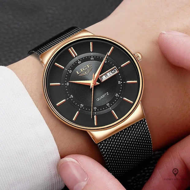 Montre Aviateur Bracelet Acier Noir | Esprit-Aviation