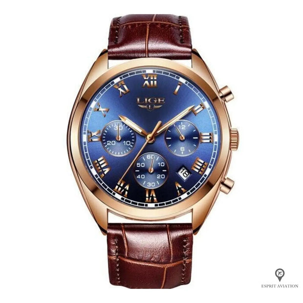 Montre Aviateur Bracelet Cuir Cadran Or | Esprit-Aviation