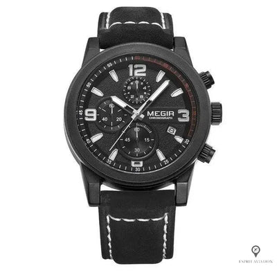 Montre Aviateur Cuir Noir Cadran Noir | Esprit-Aviation