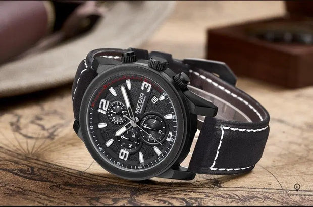 Montre Aviateur Cuir Noir Cadran Noir | Esprit-Aviation