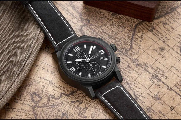 Montre Aviateur Cuir Noir Cadran Noir | Esprit-Aviation