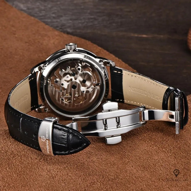 Montre Aviateur Homme Mecanisme Apparent (Noir) | Esprit-Aviation