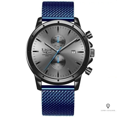 Montre Aviateur Quartz Acier Bleue | Esprit-Aviation