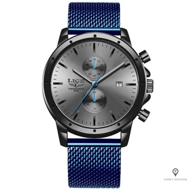Montre Aviateur Quartz Acier Bleue | Esprit-Aviation
