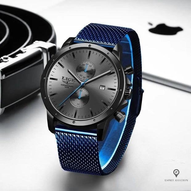 Montre Aviateur Quartz Acier Bleue | Esprit-Aviation