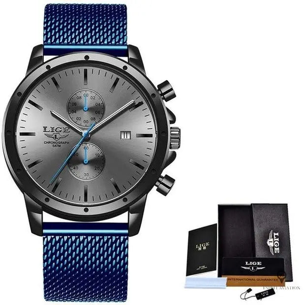 Montre Aviateur Quartz Acier Bleue | Esprit-Aviation