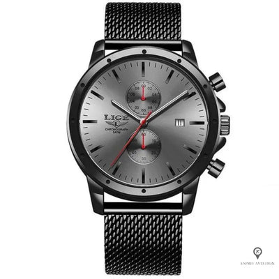 Montre Aviateur Quartz Acier Grise | Esprit-Aviation