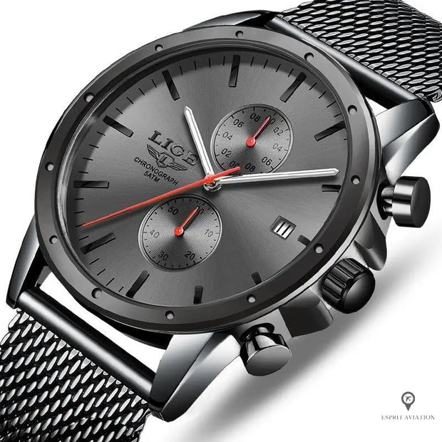 Montre Aviateur Quartz Acier Grise | Esprit-Aviation