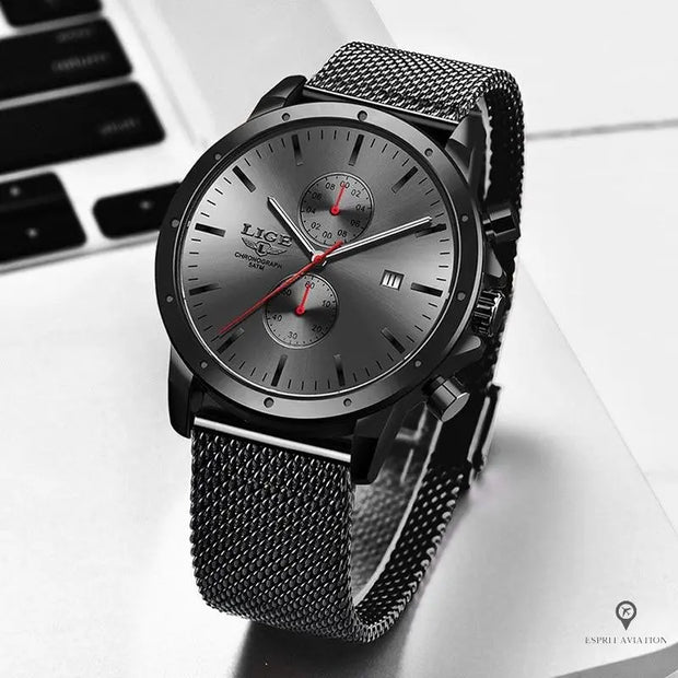 Montre Aviateur Quartz Acier Grise | Esprit-Aviation