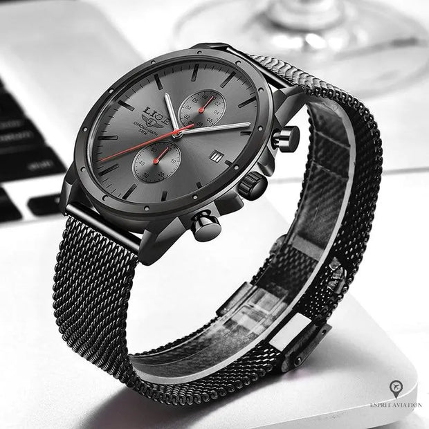 Montre Aviateur Quartz Acier Grise | Esprit-Aviation