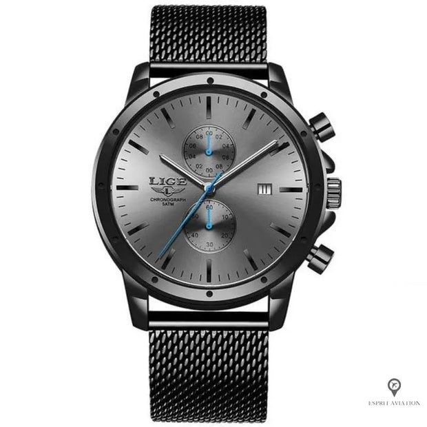 Montre Aviateur Quartz Acier Noir | Esprit-Aviation