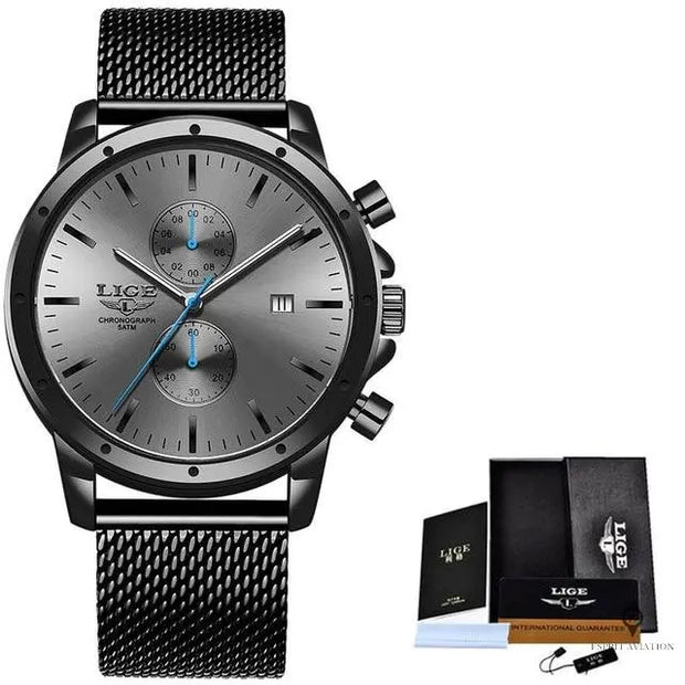 Montre Aviateur Quartz Acier Noir | Esprit-Aviation