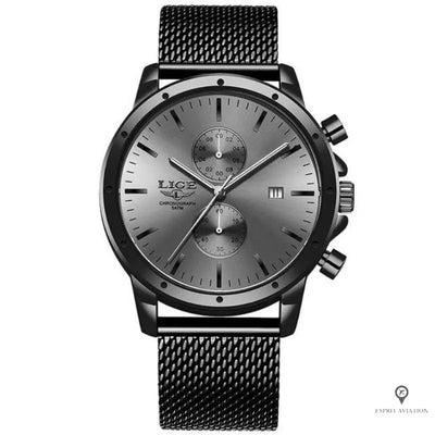 Montre Aviateur Quartz Acier Sombre | Esprit-Aviation