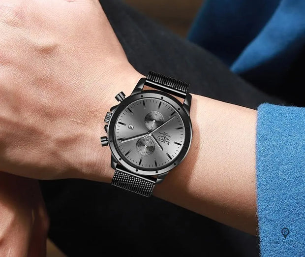 Montre Aviateur Quartz Acier Sombre | Esprit-Aviation