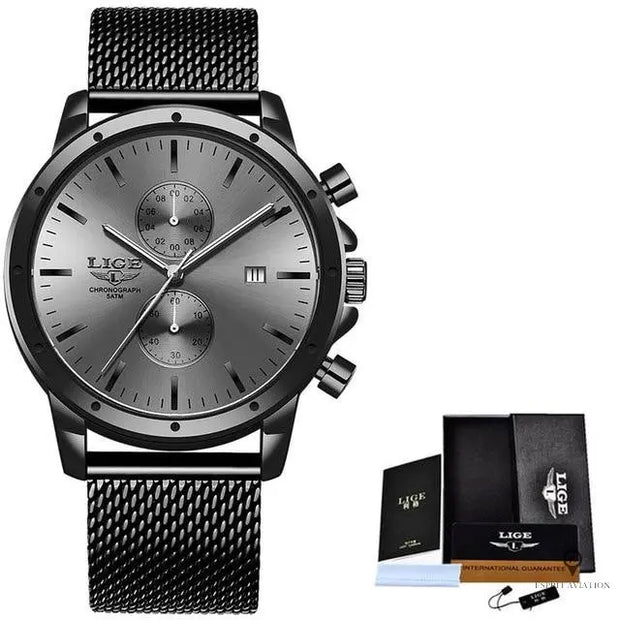 Montre Aviateur Quartz Acier Sombre | Esprit-Aviation