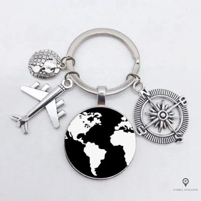 Porte Clés Avion Planète Noir et Blanc Esprit-Aviation 