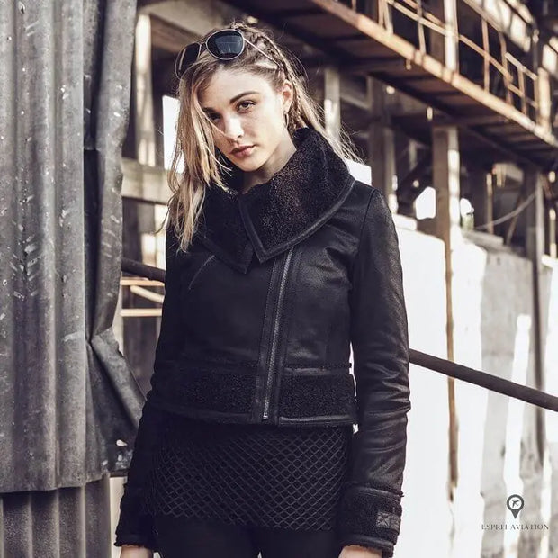 Veste Aviateur Veste Suedine Femme Noir Veste En Bombers Aviateur