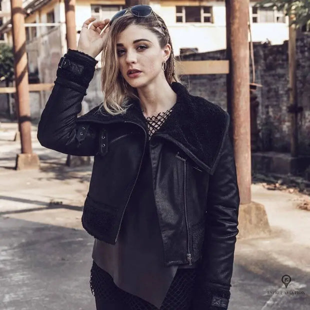 Veste Aviateur Femme Cuir Daim Noir | Esprit-Aviation