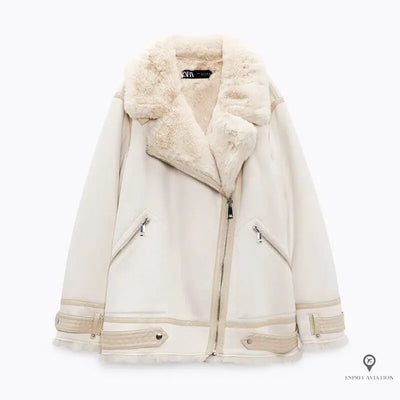 Veste Aviateur Femme Simili Cuir Beige et Blanche | Esprit-Aviation