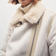 Veste Aviateur Femme Simili Cuir Beige et Blanche | Esprit-Aviation