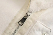 Veste Aviateur Femme Simili Cuir Beige et Blanche | Esprit-Aviation