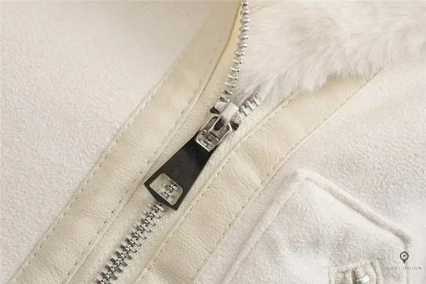 Veste Aviateur Femme Simili Cuir Beige et Blanche | Esprit-Aviation