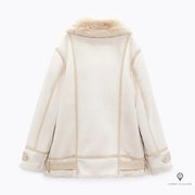 Veste Aviateur Femme Simili Cuir Beige et Blanche | Esprit-Aviation