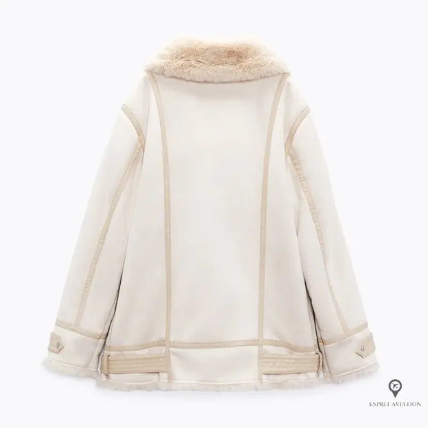 Veste Aviateur Femme Simili Cuir Beige et Blanche | Esprit-Aviation