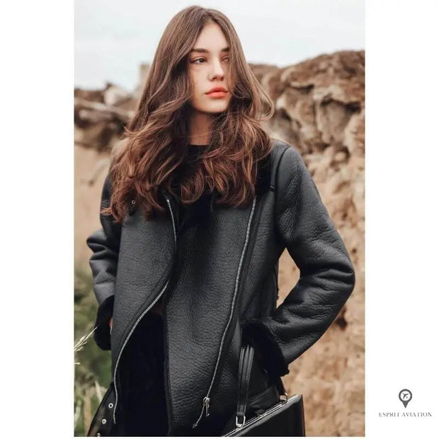 Veste Aviateur Femme Similicuir Noir | Esprit-Aviation