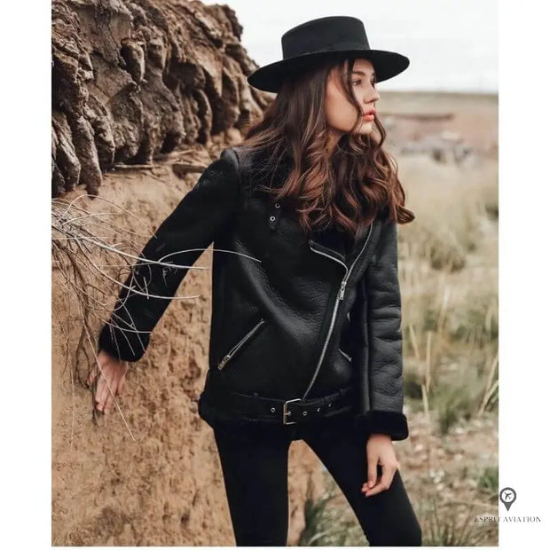 Veste Aviateur Femme Similicuir Noir | Esprit-Aviation