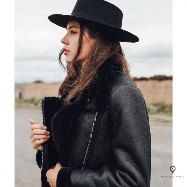 Veste Aviateur Femme Similicuir Noir | Esprit-Aviation