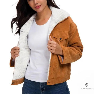 Veste aviateur femme col style mouton marron | Esprit-Aviation