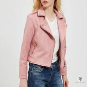 Veste aviateur perfecto en cuir daim rose | Esprit-Aviation