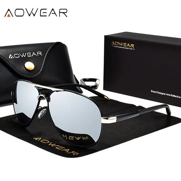 AOWEAR Men&#39;s Aviation Sunglasses Men Polarized Mirror Sunglass for Man HD Driving Polaroid Sun Glasses lunettes de soleil homme Esprit-Aviation