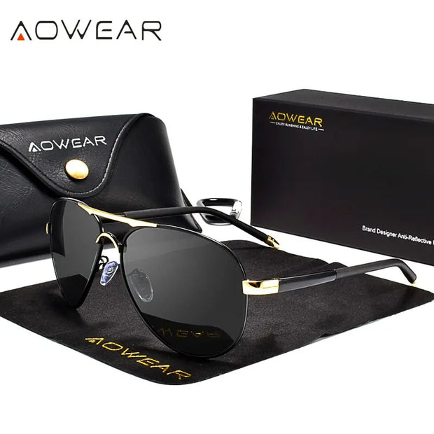 AOWEAR Men&#39;s Aviation Sunglasses Men Polarized Mirror Sunglass for Man HD Driving Polaroid Sun Glasses lunettes de soleil homme Esprit-Aviation