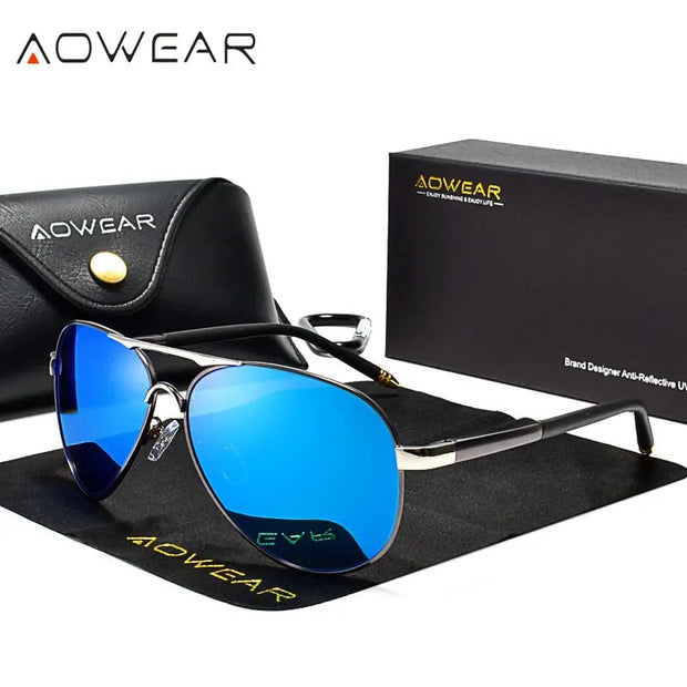 AOWEAR Men&#39;s Aviation Sunglasses Men Polarized Mirror Sunglass for Man HD Driving Polaroid Sun Glasses lunettes de soleil homme Esprit-Aviation