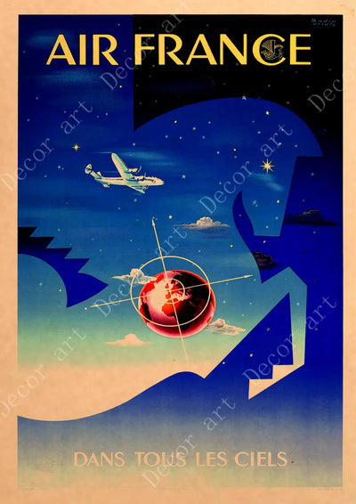 Affiche Vintage Air France Dans le ciel | Esprit-Aviation