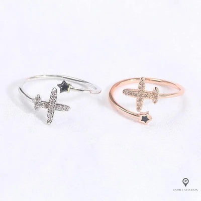 Bague Avion et étoile femme or rose Esprit-Aviation