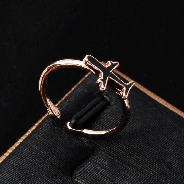 Bague Avion moderne noire Esprit-Aviation