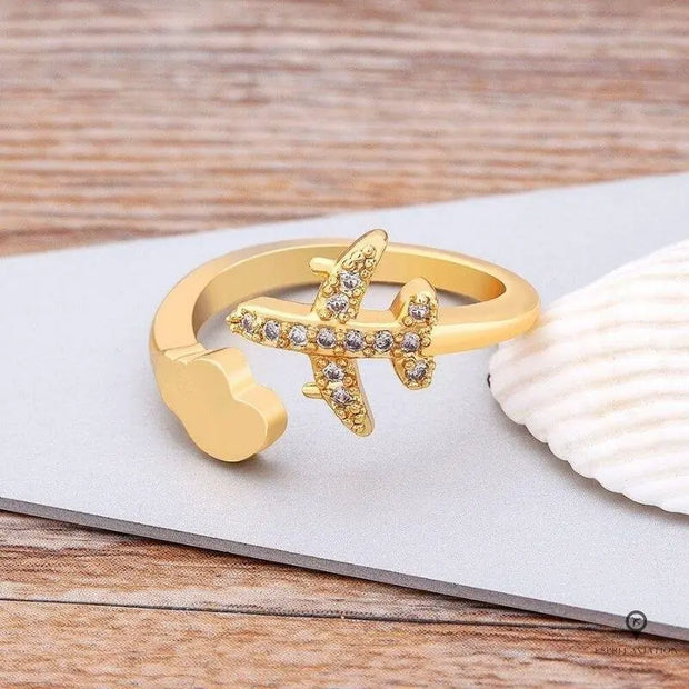 Bague Avion ouverte en zircon Esprit-Aviation