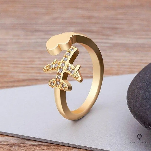 Bague Avion ouverte en zircon Esprit-Aviation