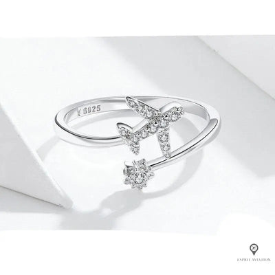 Bague avion ouverte avec étoile argent Esprit-Aviation