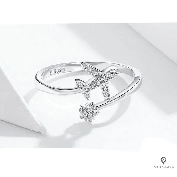 Bague avion ouverte avec étoile argent Esprit-Aviation
