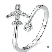 Bague avion ouverte avec étoile argent Esprit-Aviation