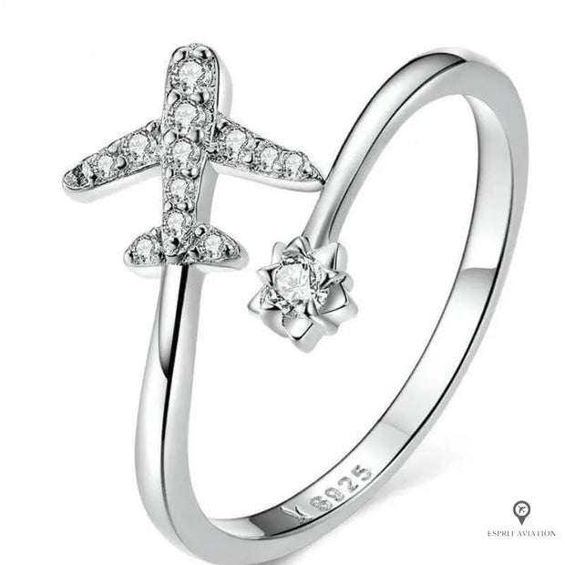 Bague avion ouverte avec étoile argent Esprit-Aviation