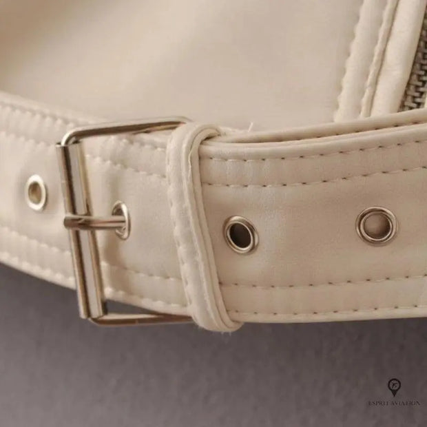 Blouson Aviateur Femme Simili Cuir Beige | Esprit-Aviation
