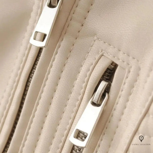 Blouson Aviateur Femme Simili Cuir Beige | Esprit-Aviation